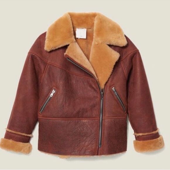 Sandro Zinal Shearling Biker Jacket - Picture 3 of 14
